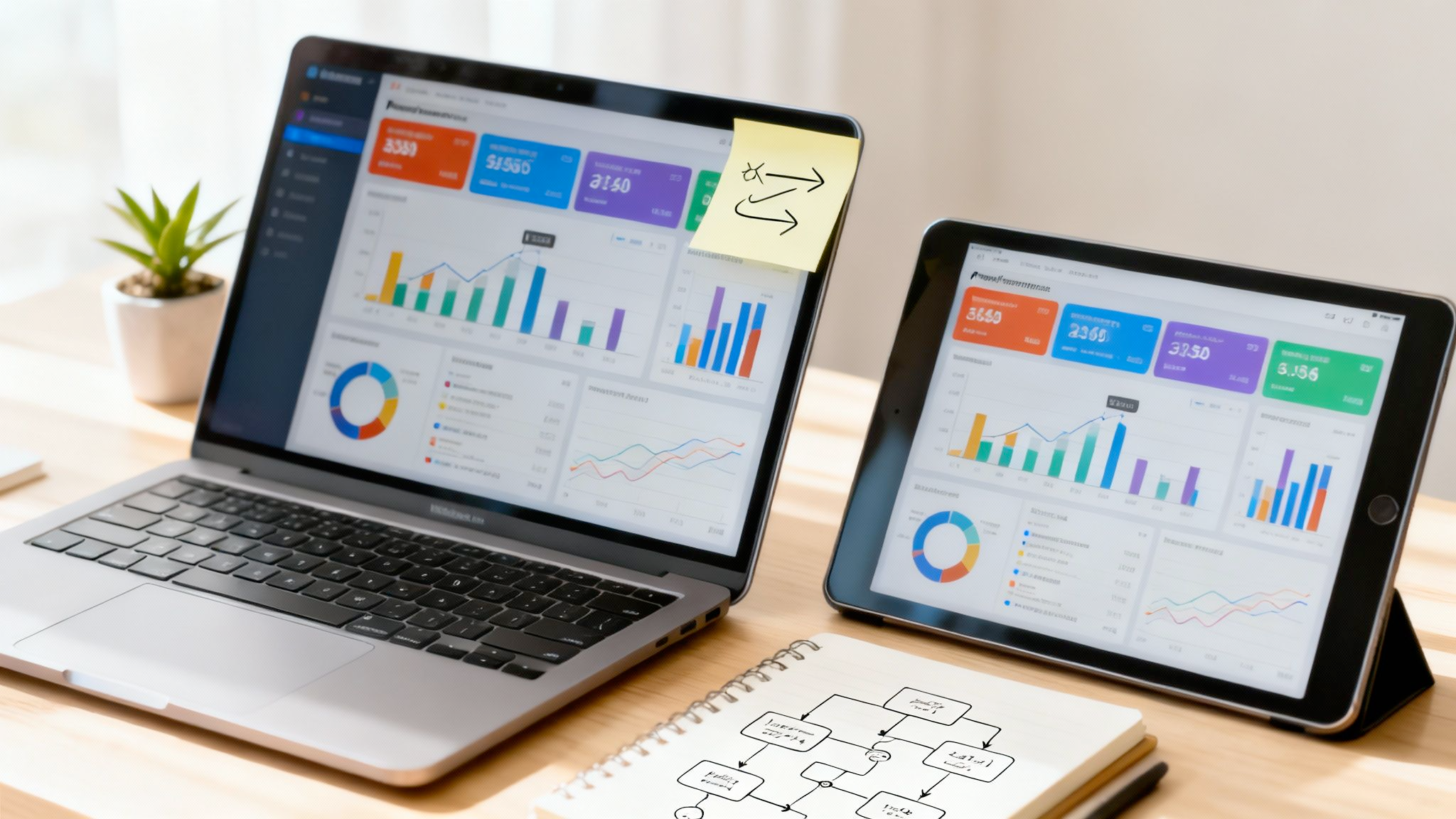 A professional demonstrating lead flow and data metrics on a tablet